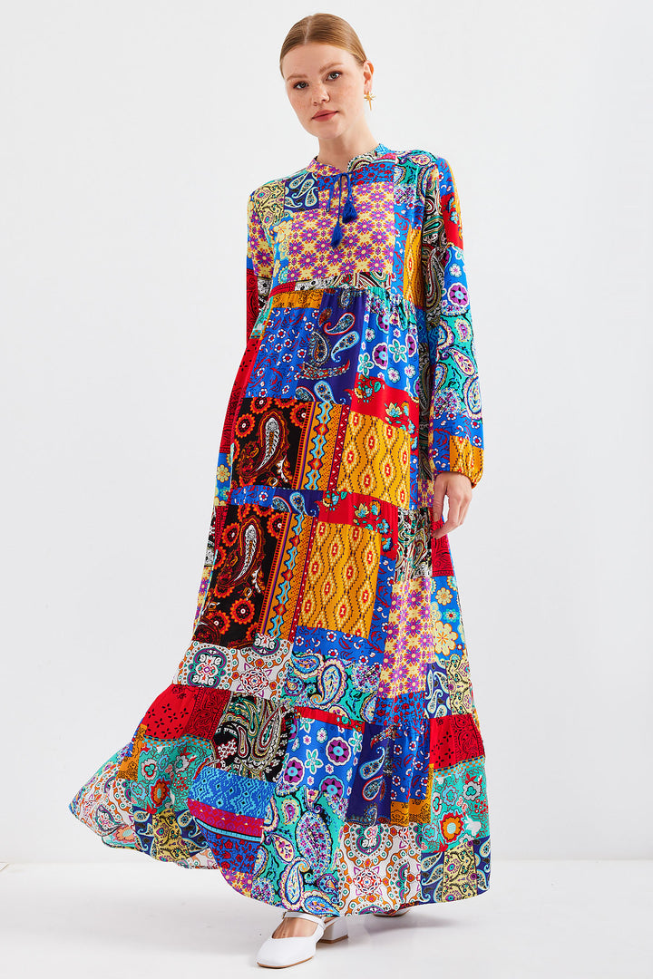 BGD Women Tie-Neck Hijab Dress - Multi-Colored - Avondale