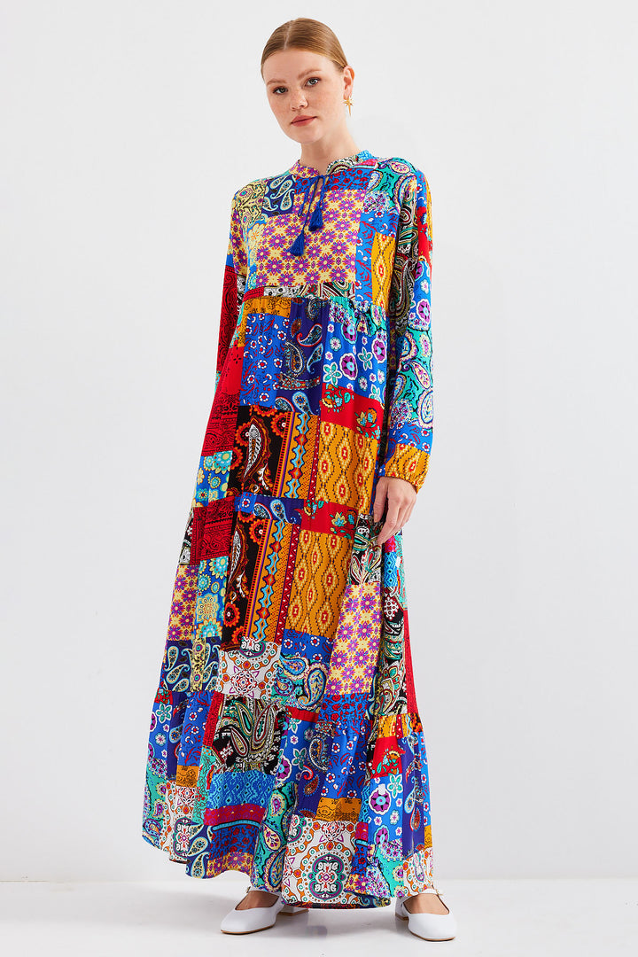BGD Women Tie-Neck Hijab Dress - Multi-Colored - Avondale