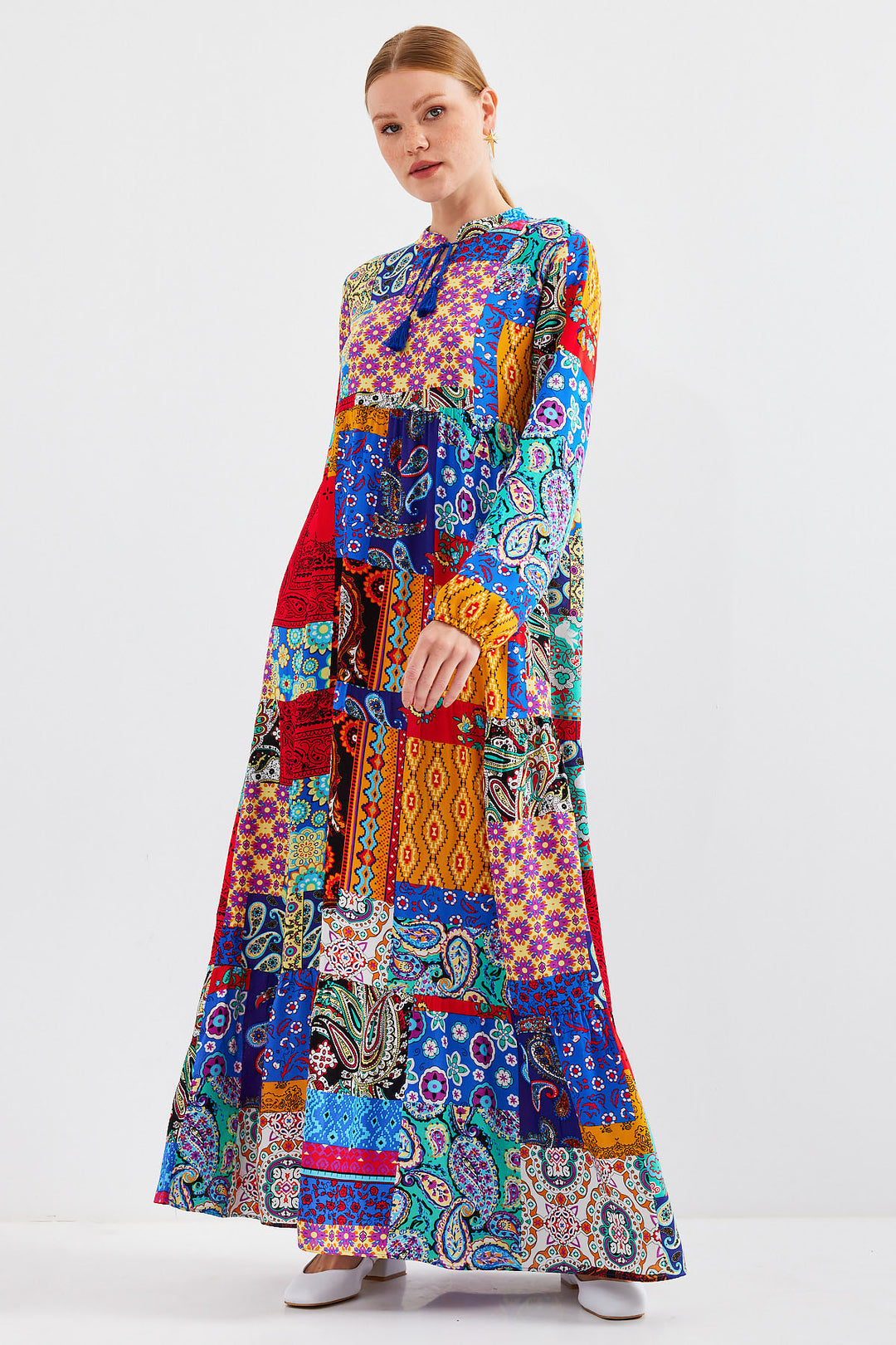 BGD Women Tie-Neck Hijab Dress - Multi-Colored - Avondale