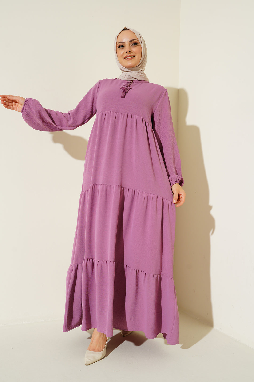 BGD Women Necklace Tied Hijab Dress - Dark Pink - Webster