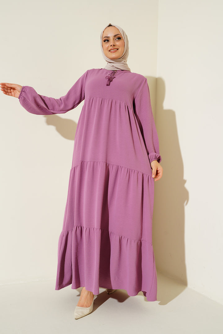 BGD Women Necklace Tied Hijab Dress - Dark Pink - Webster