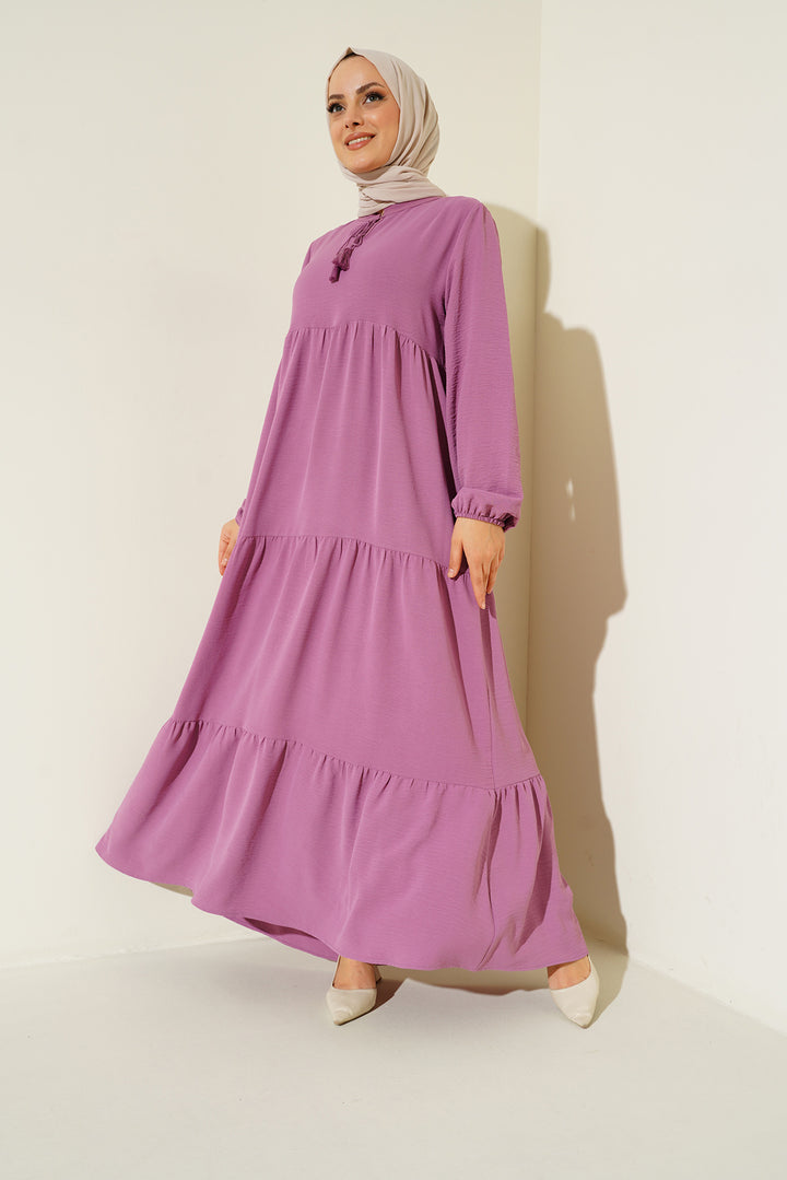 BGD Women Necklace Tied Hijab Dress - Dark Pink - Webster