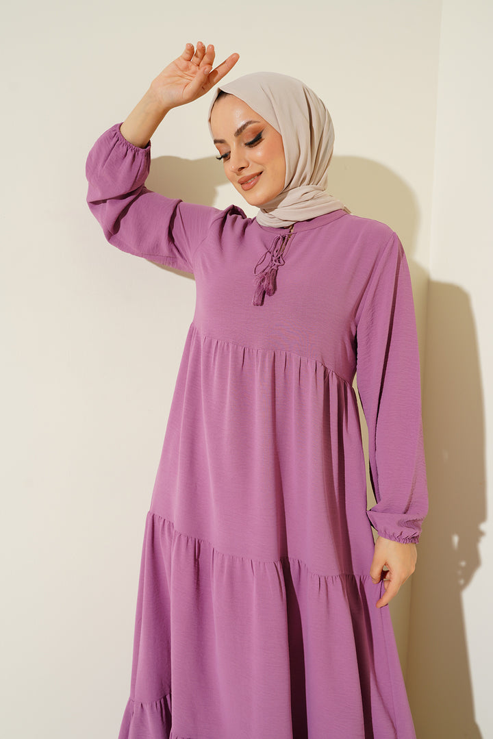 BGD Women Necklace Tied Hijab Dress - Dark Pink - Webster