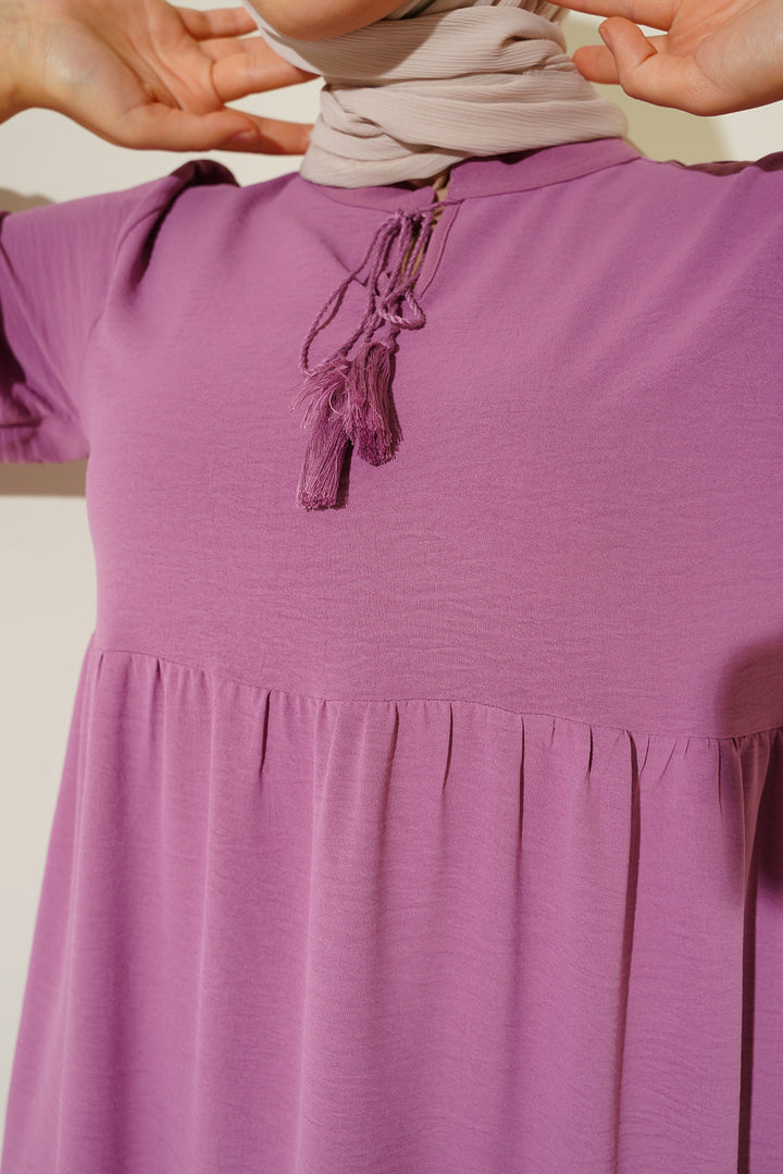 BGD Women Necklace Tied Hijab Dress - Dark Pink - Webster