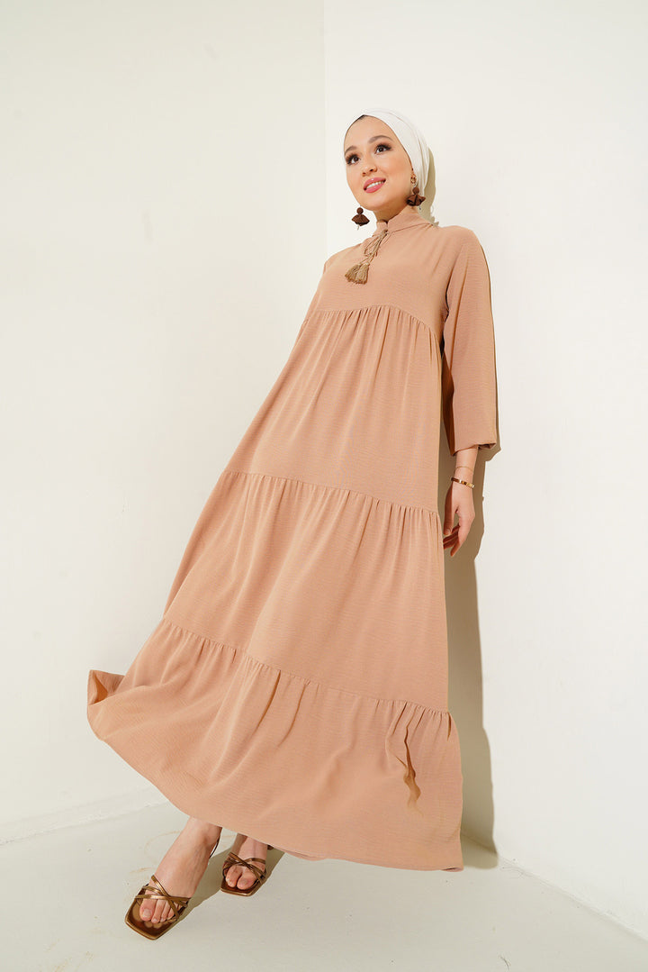 BGD Women Necklace Tied Hijab Dress - Dark Mink - Covina