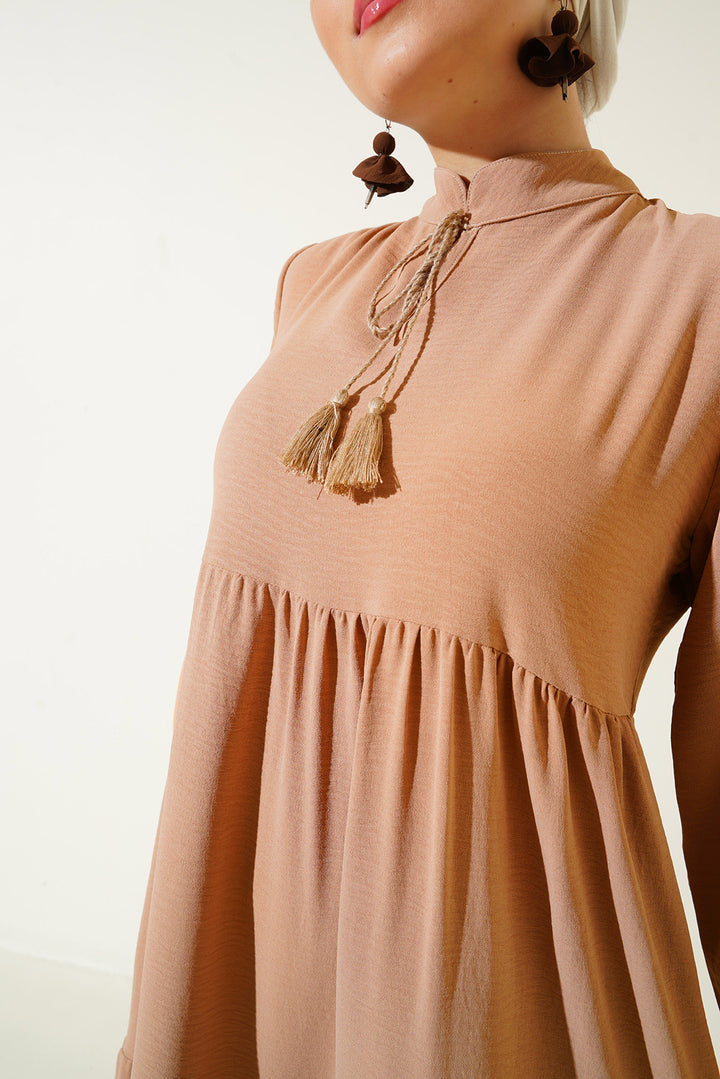 BGD Women Necklace Tied Hijab Dress - Dark Mink - Covina