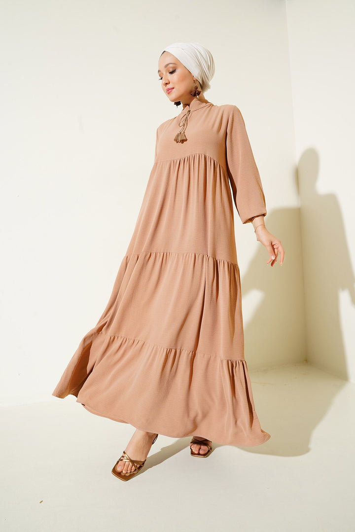 BGD Women Necklace Tied Hijab Dress - Dark Mink - Covina