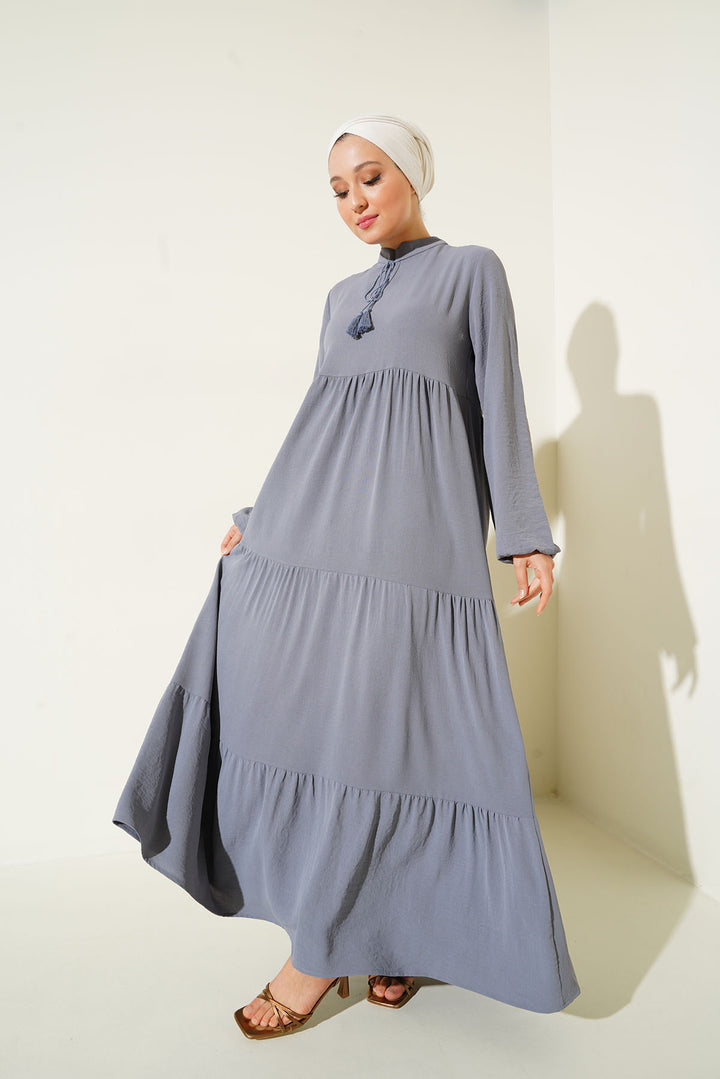 BGD Women Turtleneck Lace-Up Hijab Dress - Gray - Pine Bluff