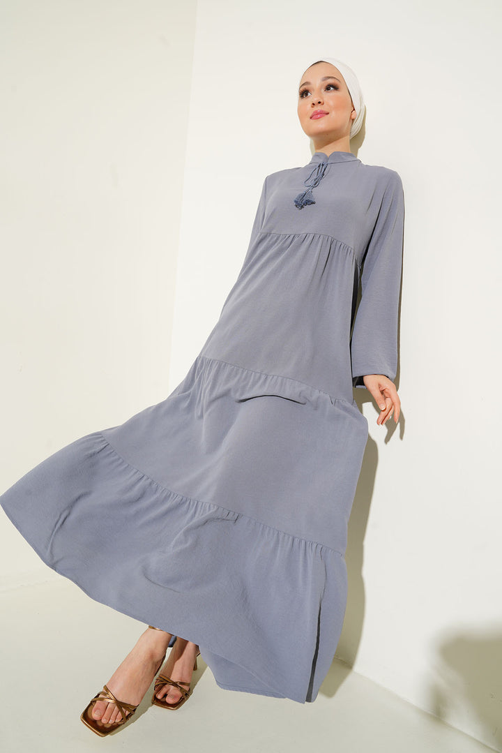 BGD Women Turtleneck Lace-Up Hijab Dress - Gray - Pine Bluff
