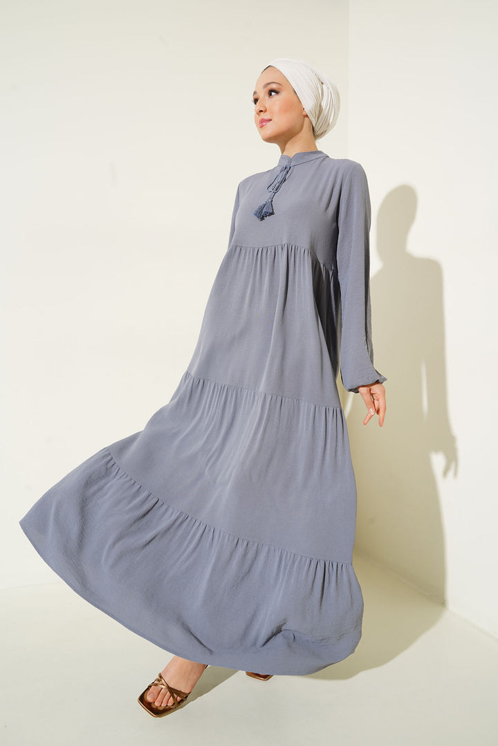 BGD Women Turtleneck Lace-Up Hijab Dress - Gray - Pine Bluff