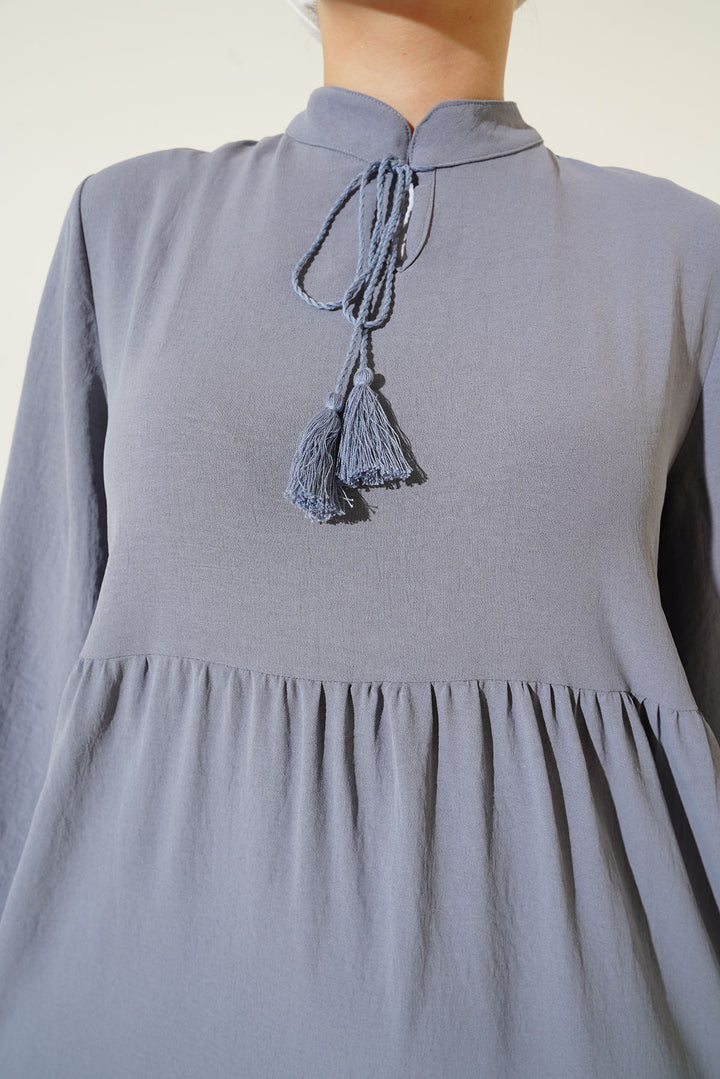 BGD Women Turtleneck Lace-Up Hijab Dress - Gray - Pine Bluff