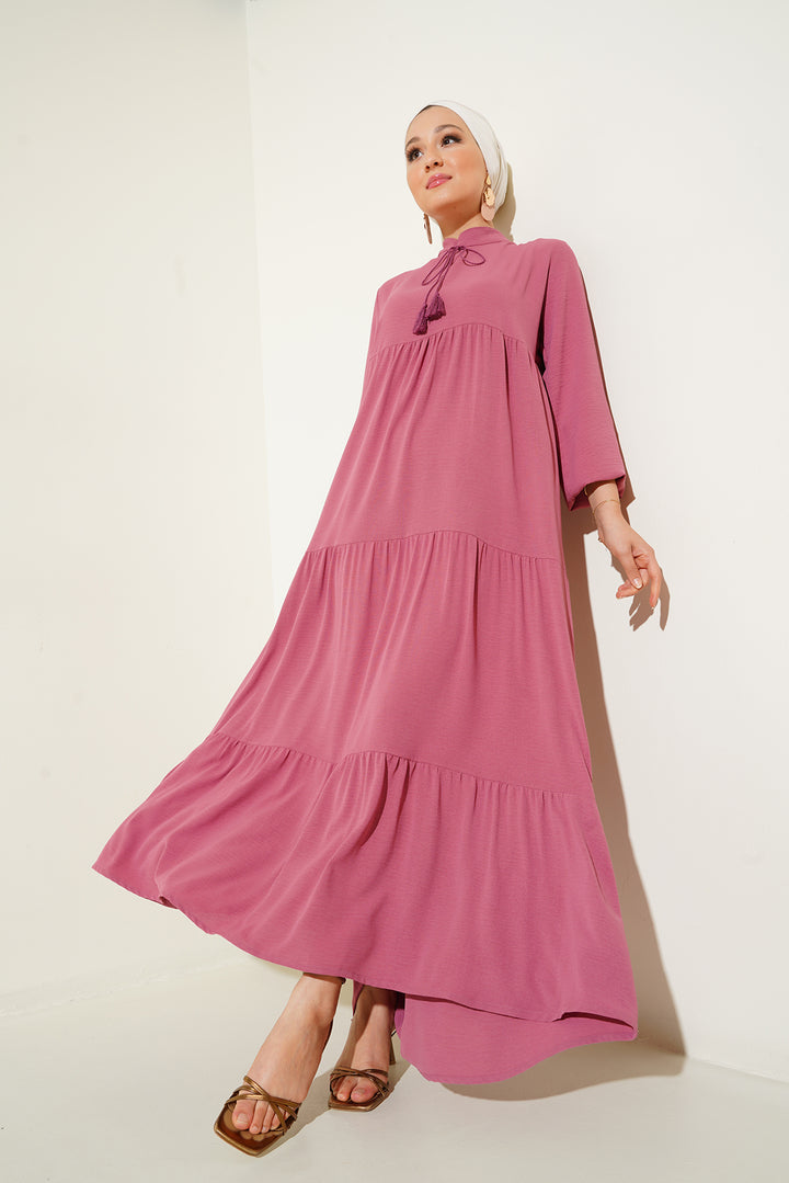 BGD Women Tie-Neck Hijab Dress - Rose Pink - Kryvyi Rih