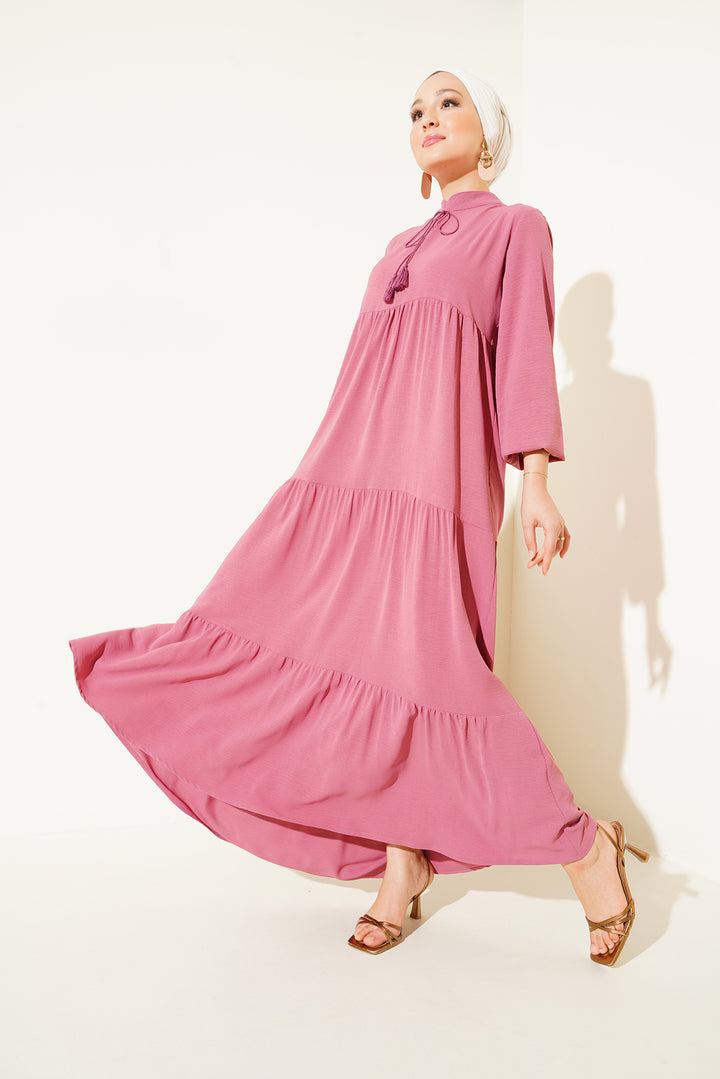 BGD Women Tie-Neck Hijab Dress - Rose Pink - Kryvyi Rih