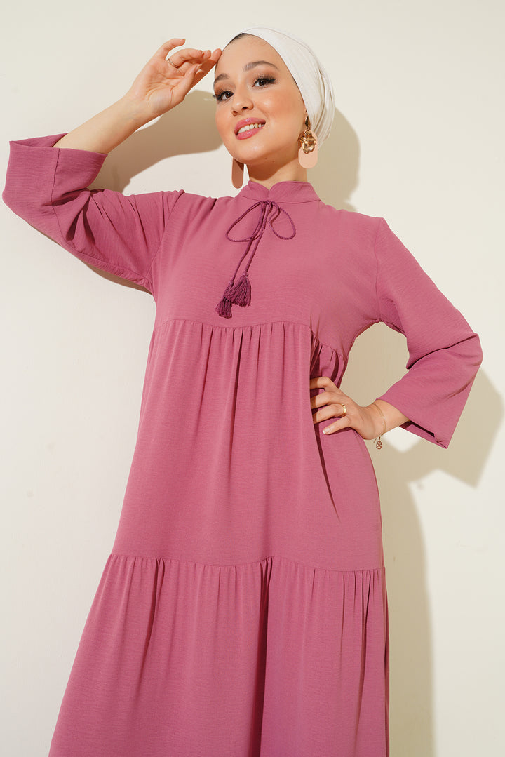 BGD Women Tie-Neck Hijab Dress - Rose Pink - Kryvyi Rih