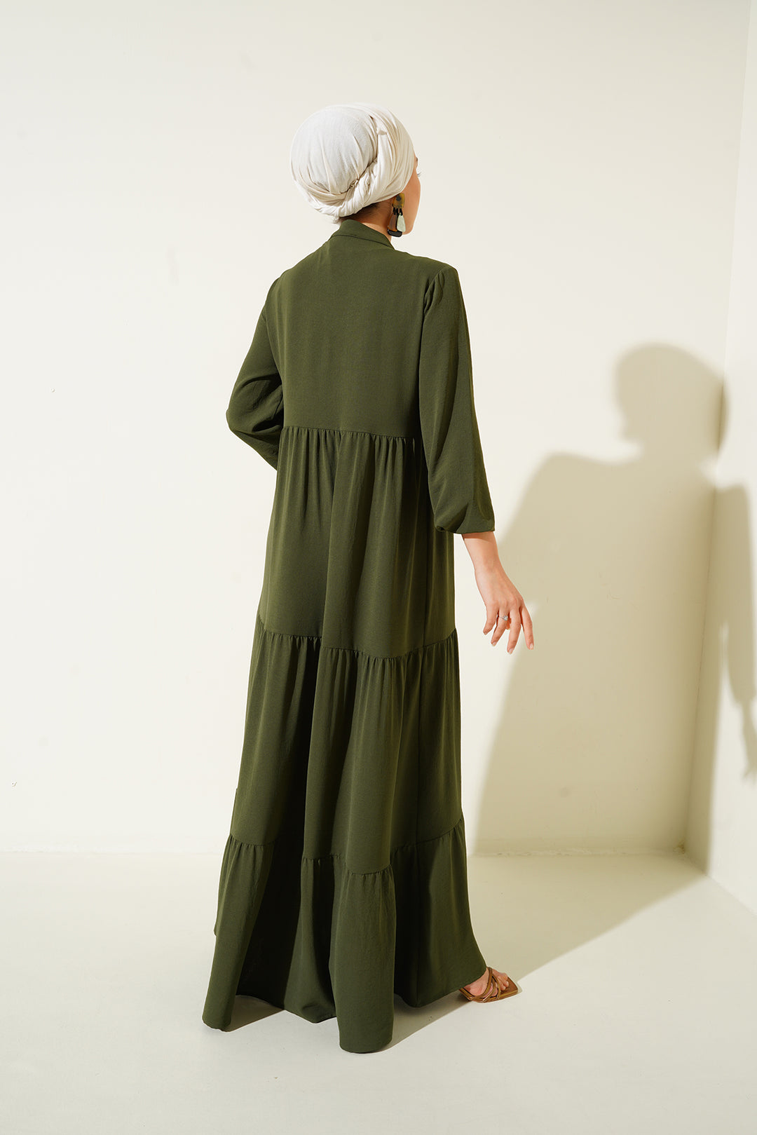 BGD Women Tie-Neck Modest Dress - Khaki - Brick