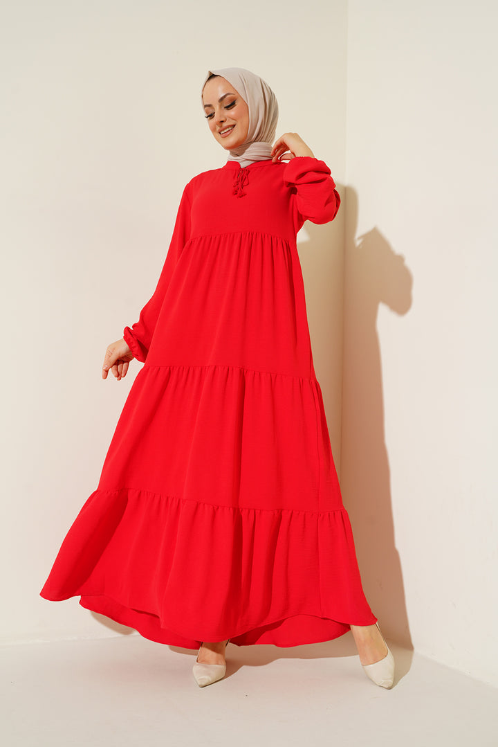 BGD Women Tie-Neck Modest Dress - Dark Red - Portsmouth