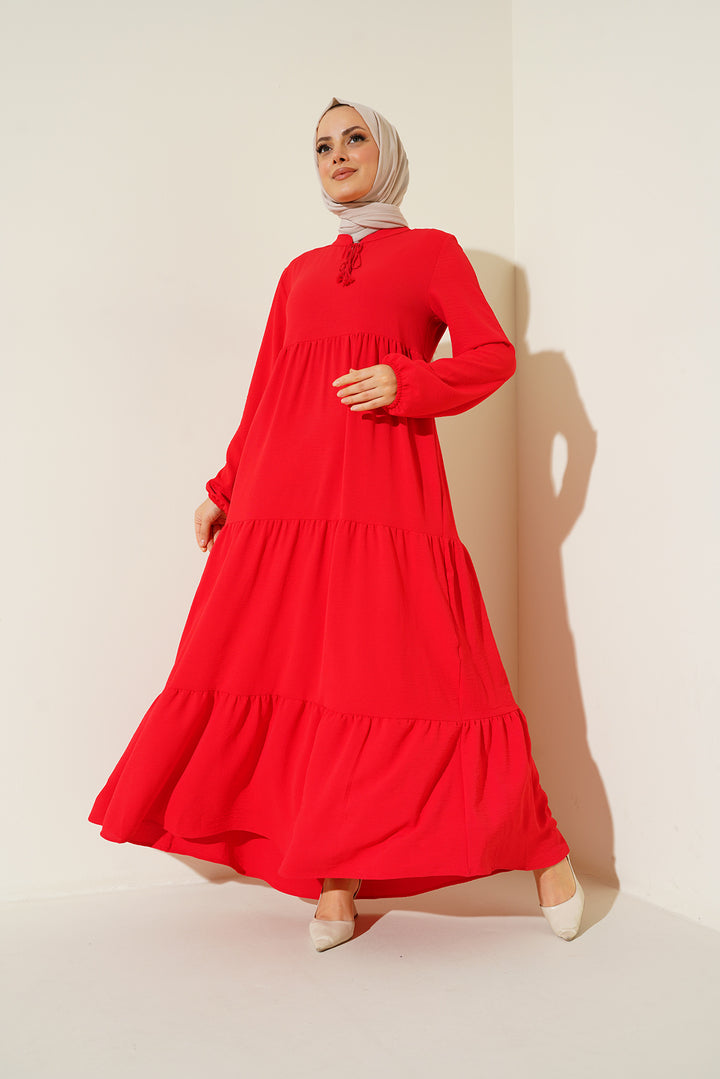 BGD Women Tie-Neck Modest Dress - Dark Red - Portsmouth