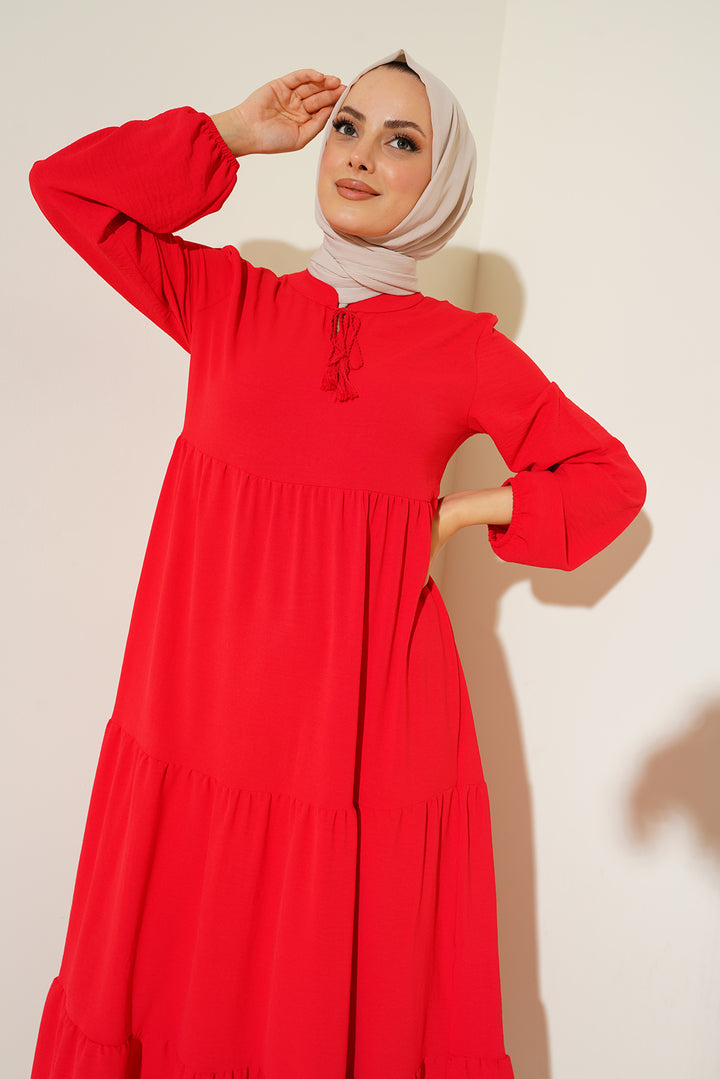 BGD Women Tie-Neck Modest Dress - Dark Red - Portsmouth
