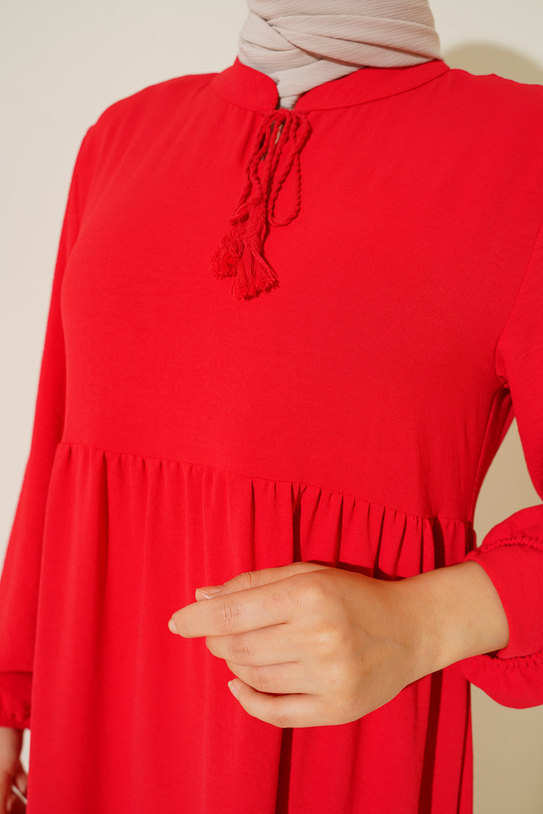 BGD Women Tie-Neck Modest Dress - Dark Red - Portsmouth