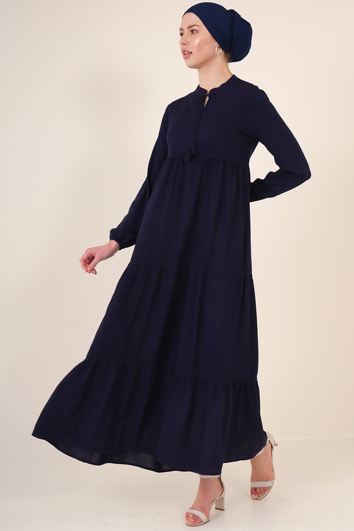 BGD Women Neck Tied Hijab Dress - Navy Blue - Redditch