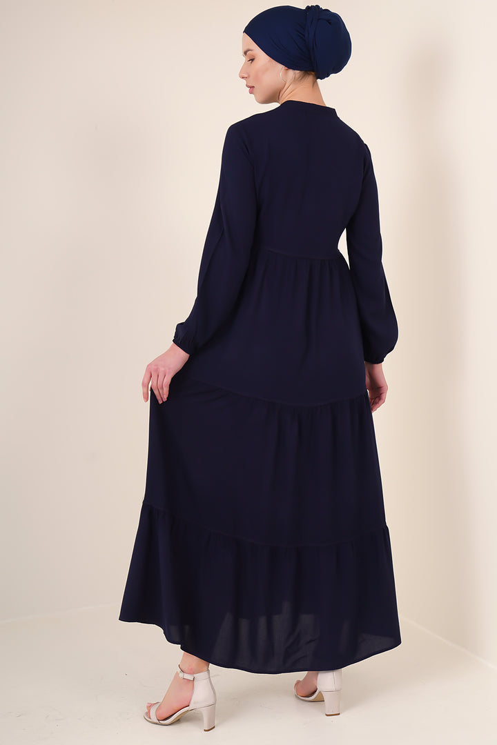 BGD Women Neck Tied Hijab Dress - Navy Blue - Redditch