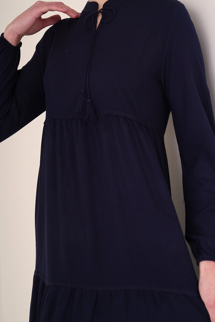 BGD Women Neck Tied Hijab Dress - Navy Blue - Redditch