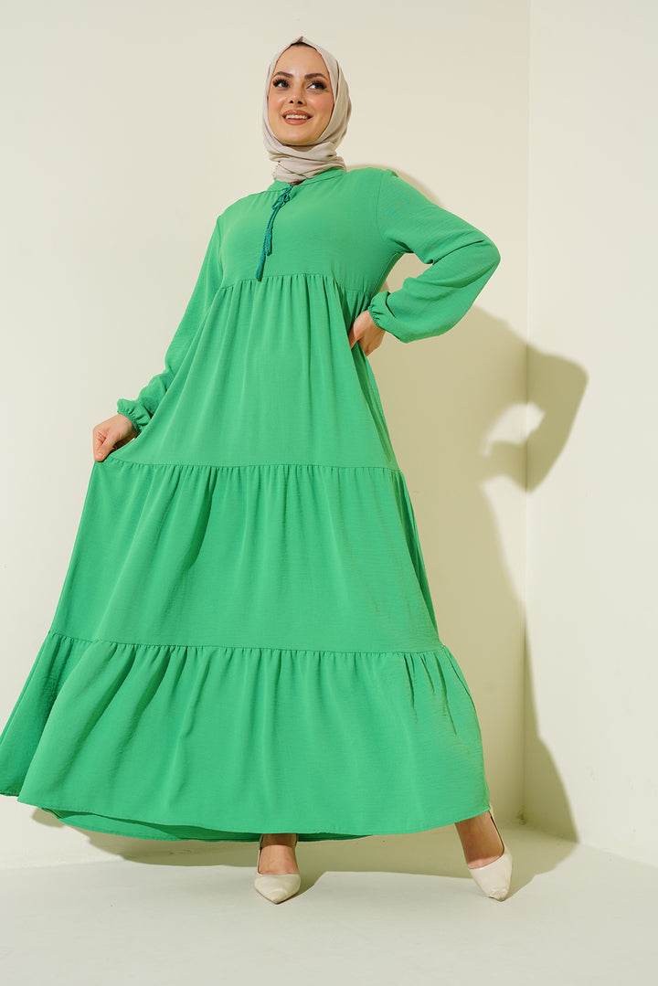BGD Women Tie-Neck Hijab Dress - Dark Green - Avondale