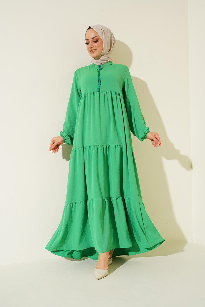 BGD Women Tie-Neck Hijab Dress - Dark Green - Avondale