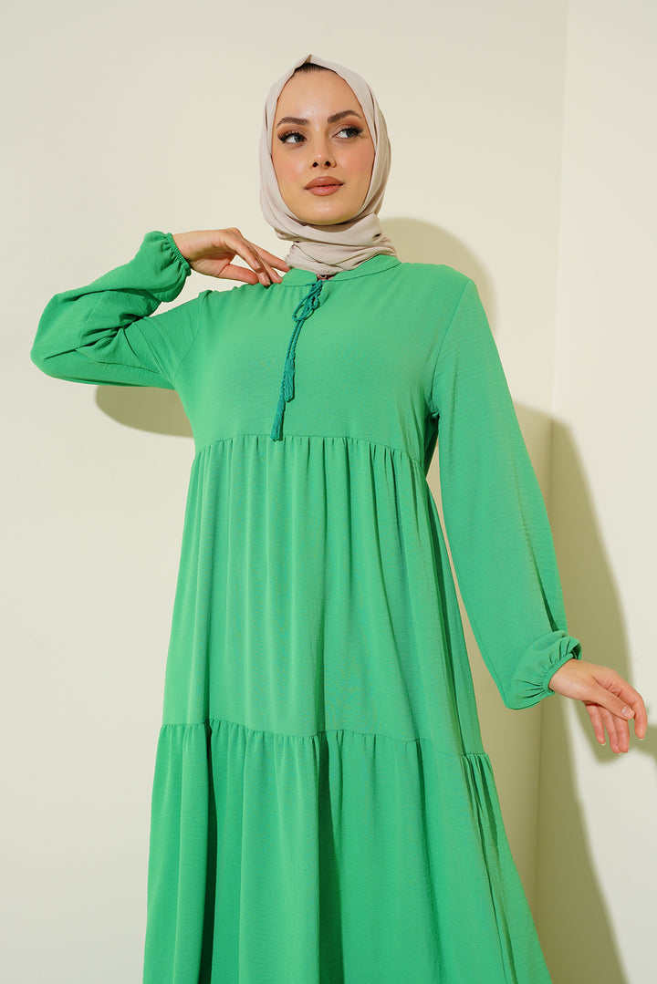 BGD Women Tie-Neck Hijab Dress - Dark Green - Avondale