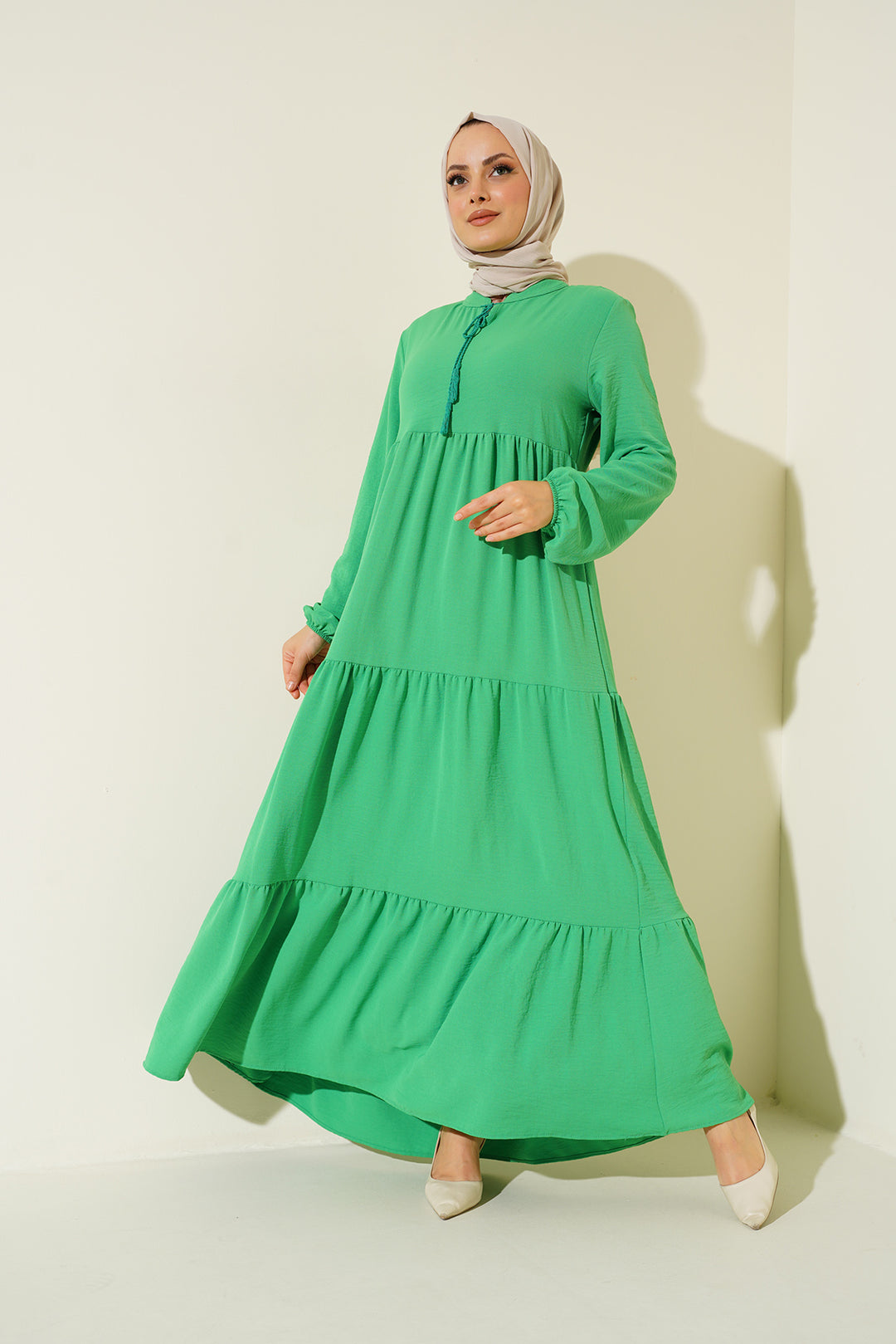BGD Women Tie-Neck Hijab Dress - Dark Green - Avondale