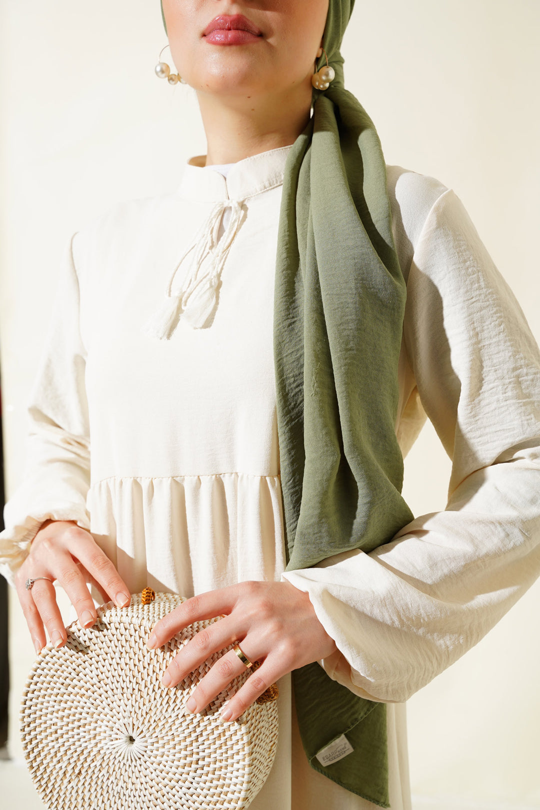 BGD Women Tie-Neck Modest Dress - Cream - Chiclana de la Frontera