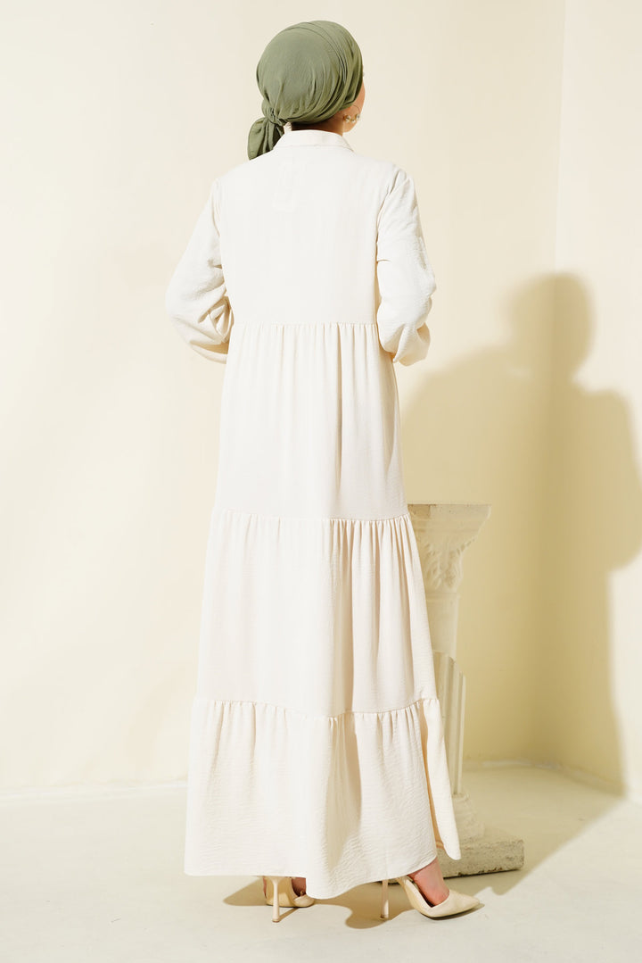 BGD Women Tie-Neck Modest Dress - Cream - Chiclana de la Frontera