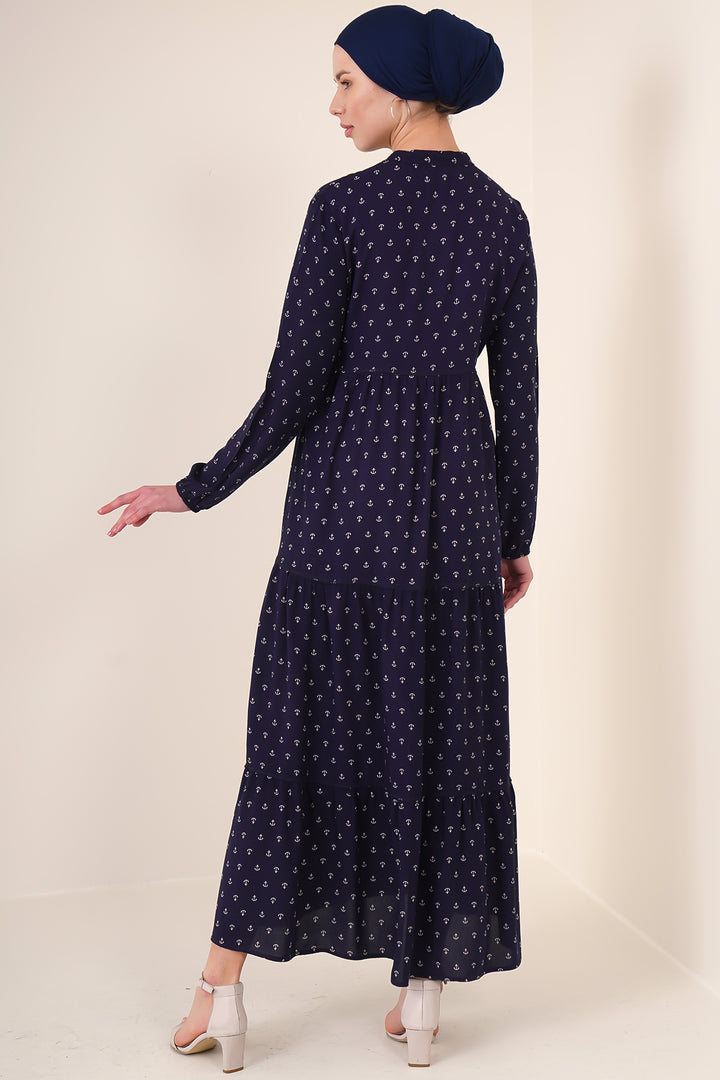 BGD Women Tie-Neck Modest Dress - Navy Blue - Arnsberg