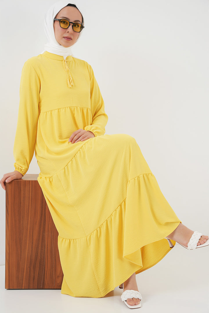 BGD Women Tie-Neck Modest Dress - Lemon Yellow - Hatfield