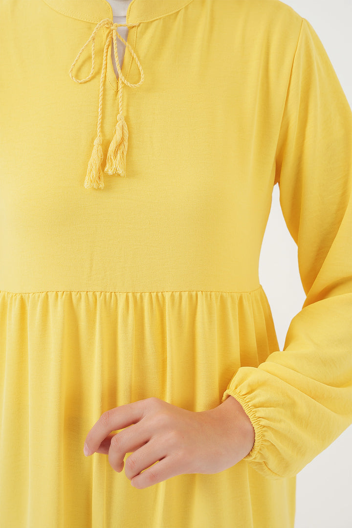 BGD Women Tie-Neck Modest Dress - Lemon Yellow - Hatfield
