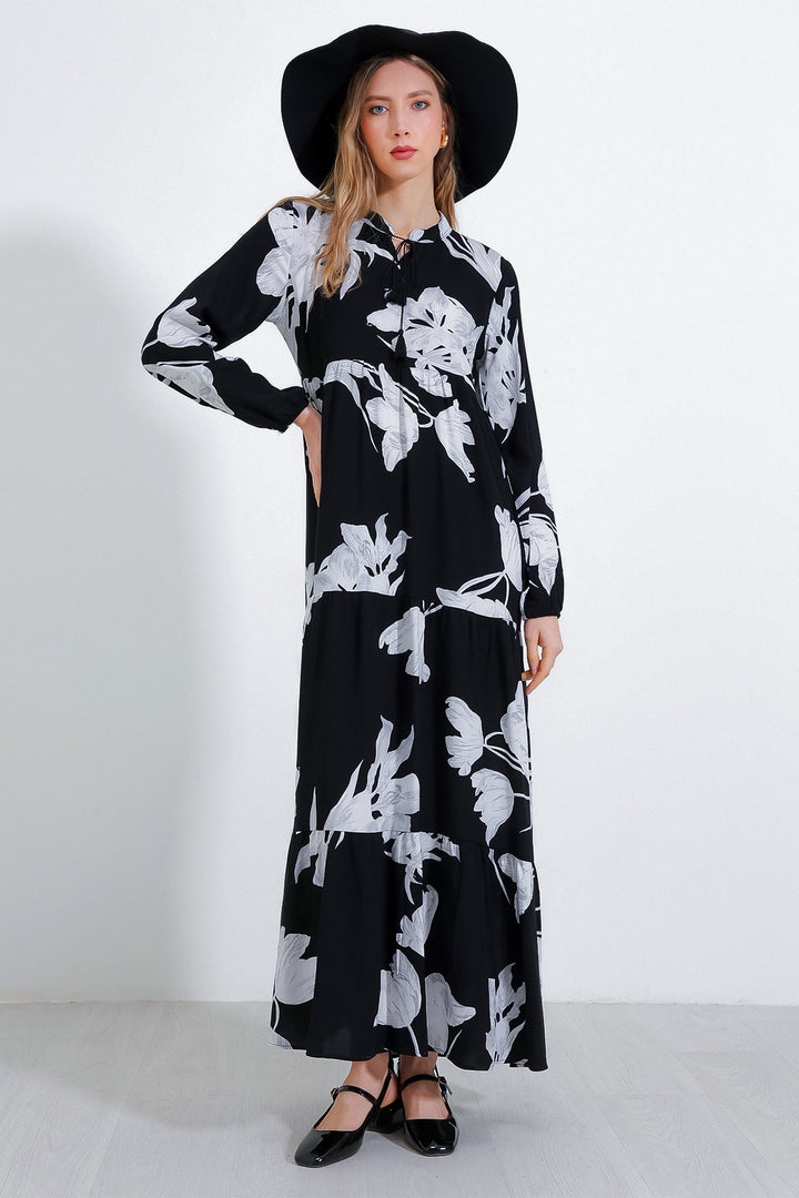 BGD Women Woman Black Stone Collar Lace-Up Viscose Full-Length Hijab Dress 1627 - Avondale