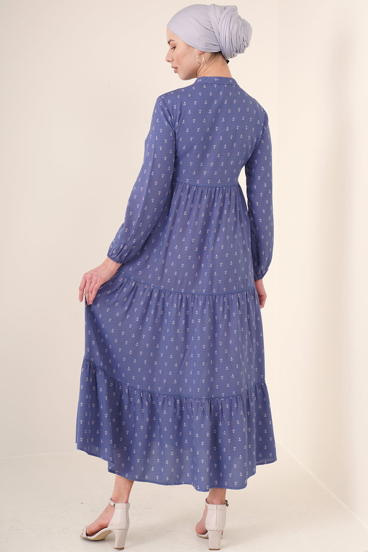 BGD Women Tie-Neck Modest Dress - Blue - Herne Bay