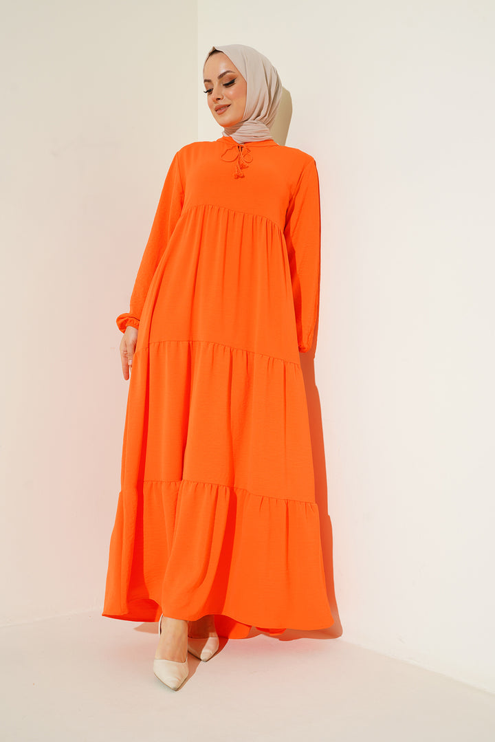 BGD Women Neck Tied Hijab Dress - Orange - Montclair