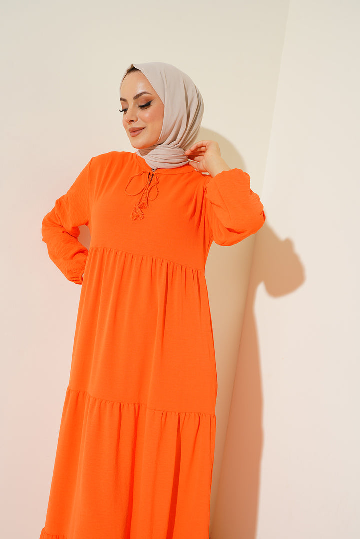 BGD Women Neck Tied Hijab Dress - Orange - Montclair