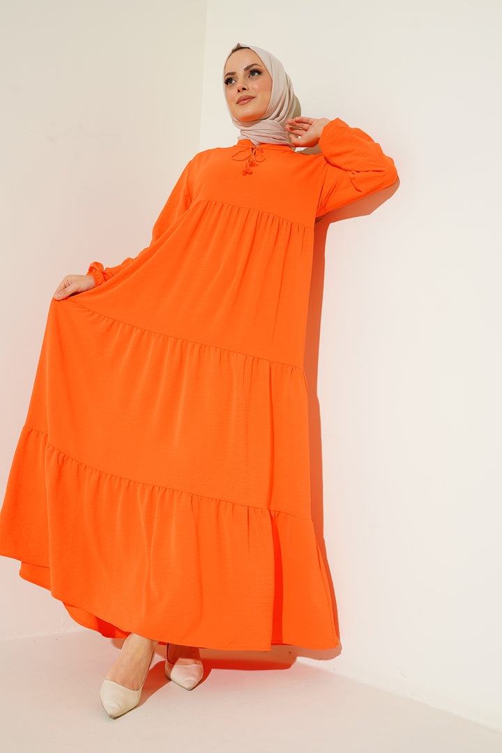 BGD Women Neck Tied Hijab Dress - Orange - Montclair