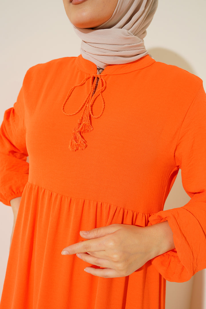 BGD Women Neck Tied Hijab Dress - Orange - Montclair