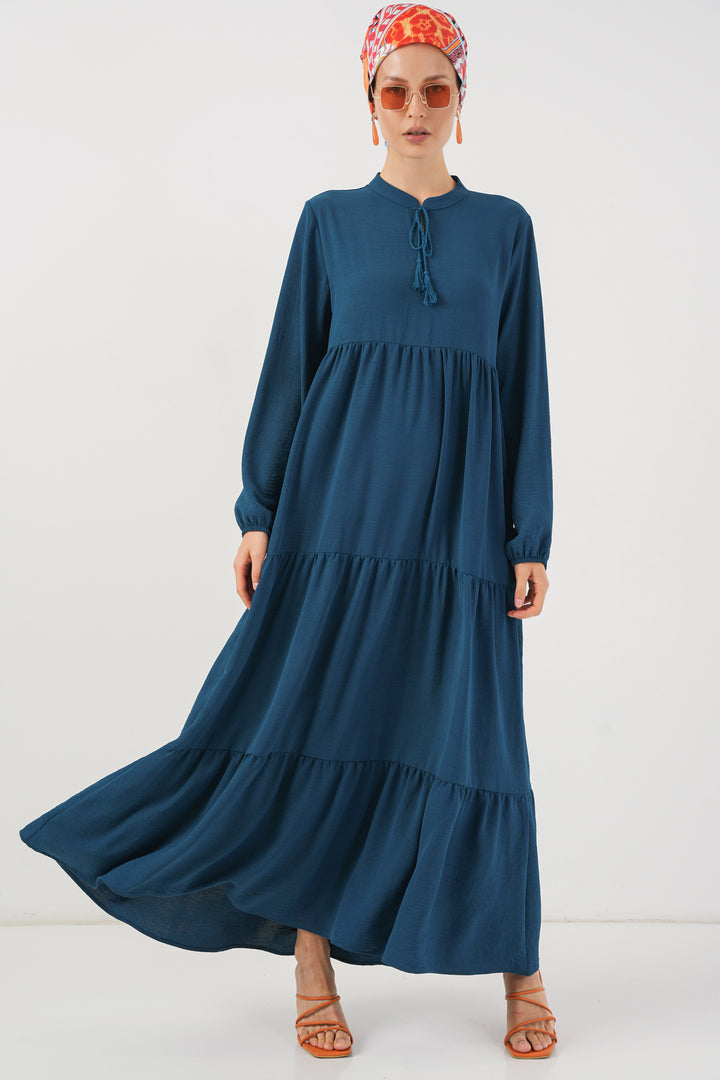 BGD Women Tie-Neck Modest Dress - Petrol - Glenrothes