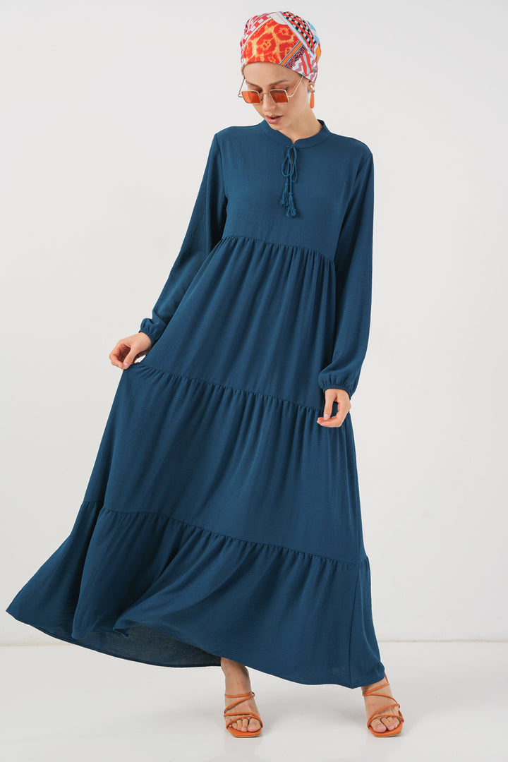 BGD Women Tie-Neck Modest Dress - Petrol - Glenrothes