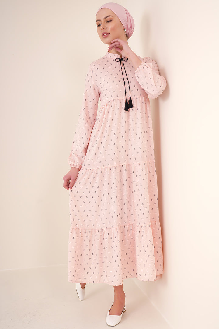 BGD Women Tie-Neck Modest Dress - Powder - Avondale