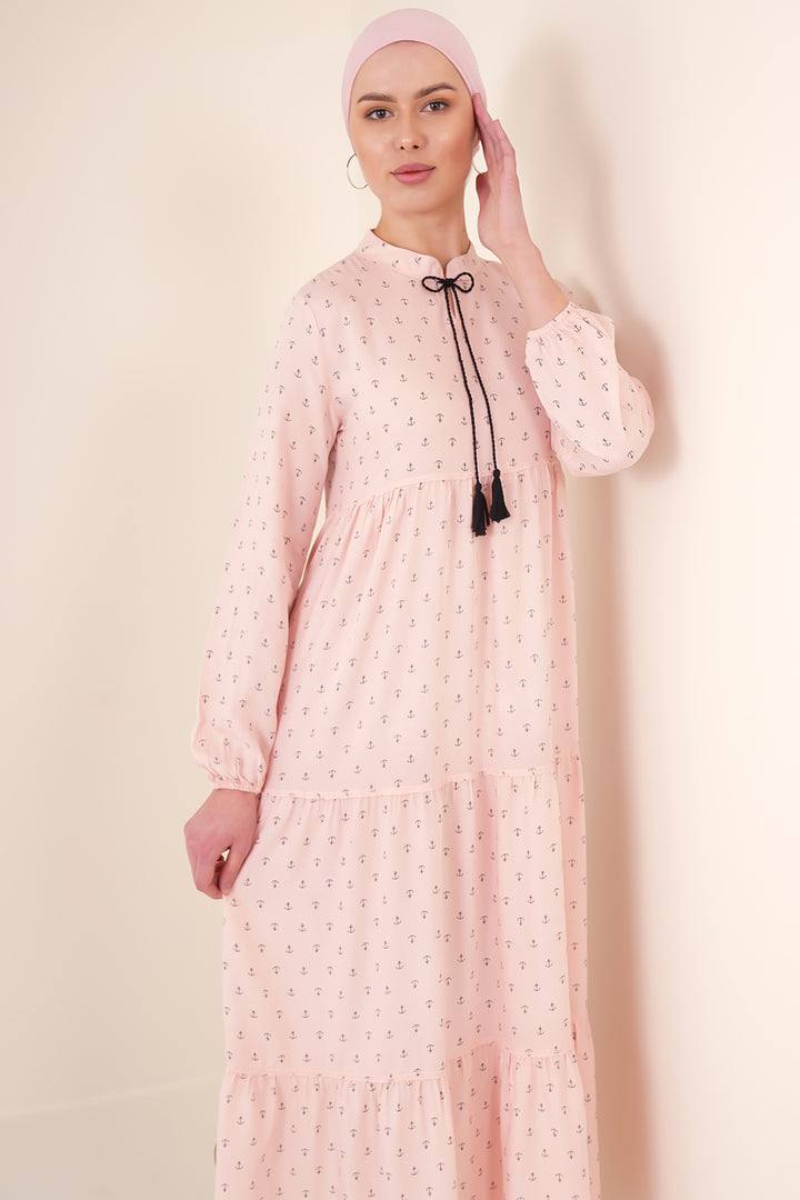 BGD Women Tie-Neck Modest Dress - Powder - Avondale