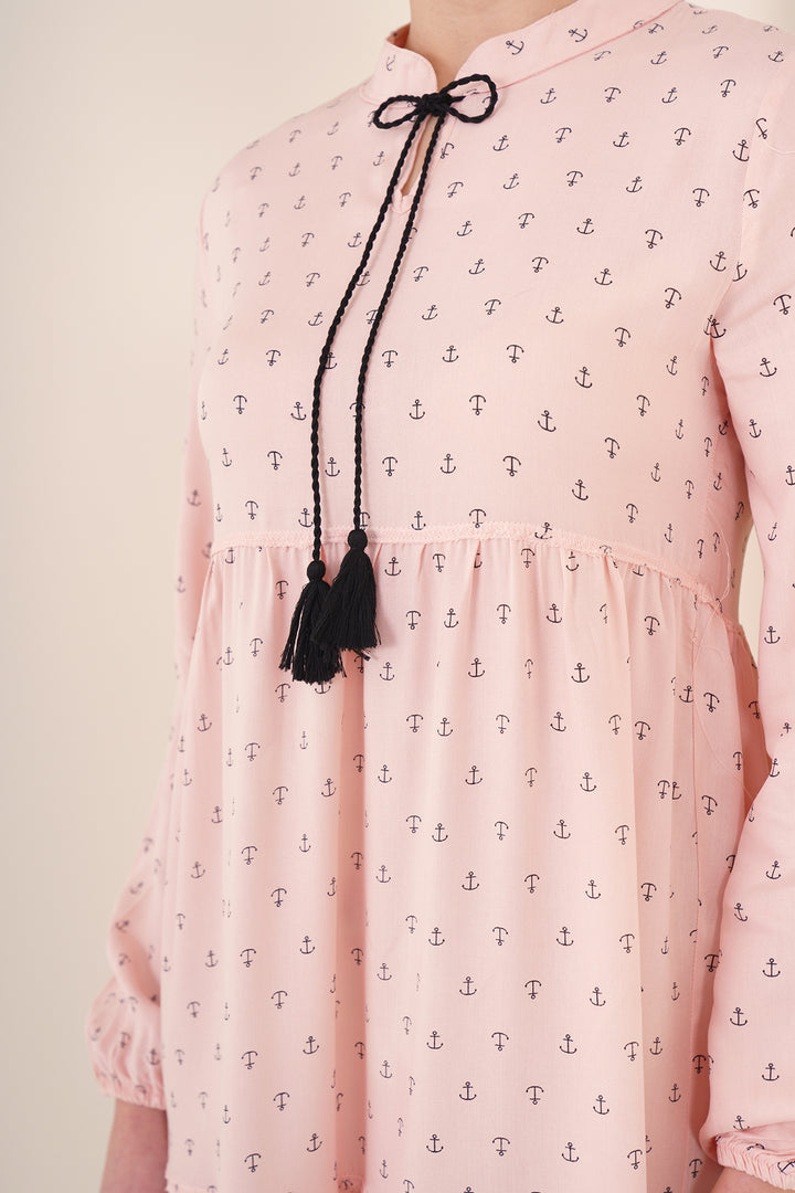 BGD Women Tie-Neck Modest Dress - Powder - Avondale