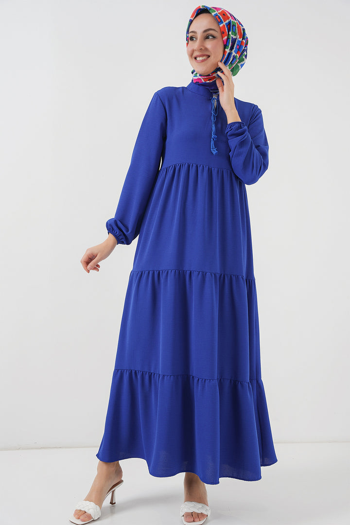 BGD Women Tie-Neck Modest Dress - Saxe Blue - Jacksonville