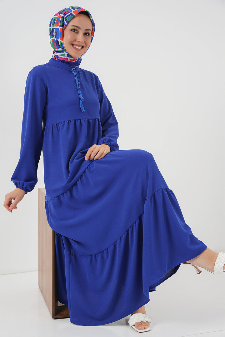 BGD Women Tie-Neck Modest Dress - Saxe Blue - Jacksonville