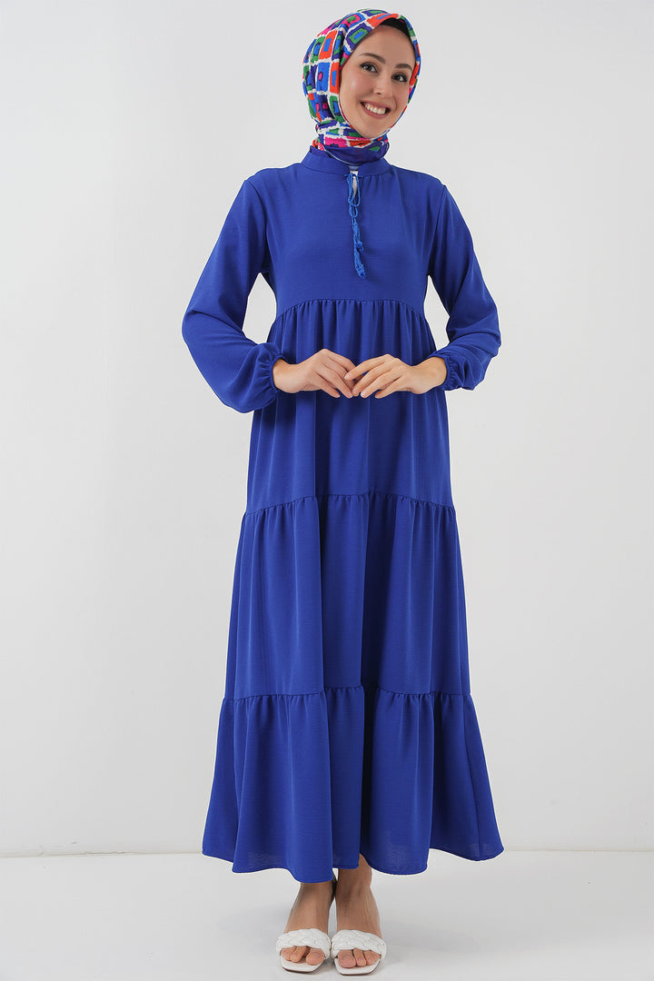BGD Women Tie-Neck Modest Dress - Saxe Blue - Jacksonville