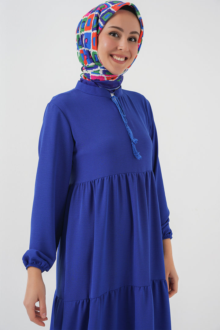 BGD Women Tie-Neck Modest Dress - Saxe Blue - Jacksonville